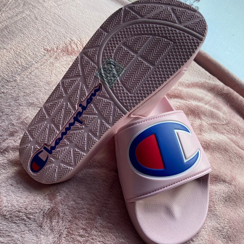 baby pink champion slides